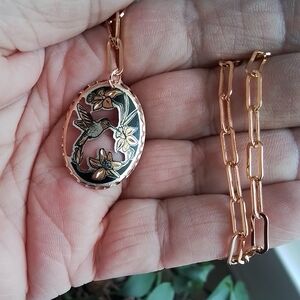 Stunning Artisan Copper Hummingbird Pendant Necklace